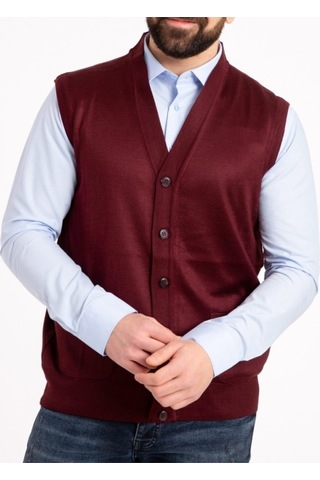 Nacar Store Erkek Bordo Ince Yün Triko Örgü Yelek