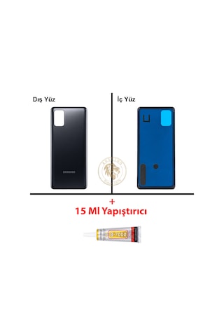 Samsung Galaxy M51 Siyah Renk Arka Kapak + B7000 Yapıştırıcı Arka Cam Batarya Kapağı Pil Kapağı Lazer Kesim Back Cover Galaxy M51 Uyumlu