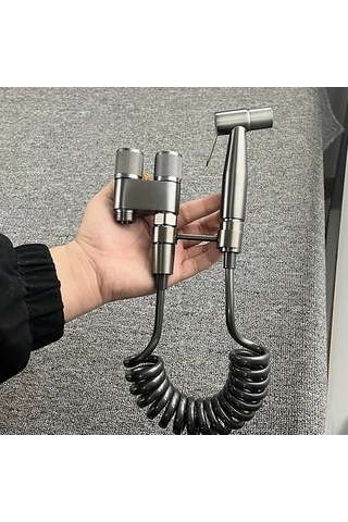 Fastbuy Koyu Gri B 304 Yüksek Basınçlı Paslanmaz Çelik El Tuvalet Temizleyici Kiti, Duvara Monte Edilebilir Çift Çıkış Elektr Koyu Gri