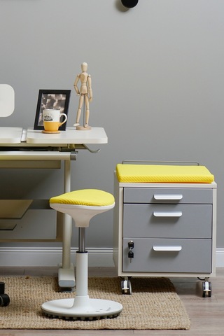 Creo Mobili Çekmeceli Kilitli Tekerlekli Vega Keson, Oturulabilir Ofis Ve Ev Komodini, Ekru/sarı