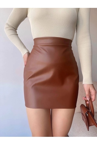 Düz Deri Etek Taba H24468 Taba