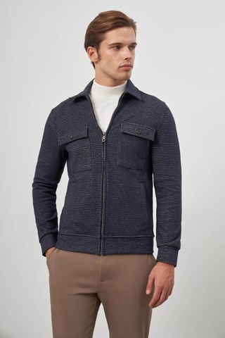 İmza Örme Bebe Yaka Kendinden Desenli Astarsız Lacivert Erkek Mont 1007245158 Lacivert