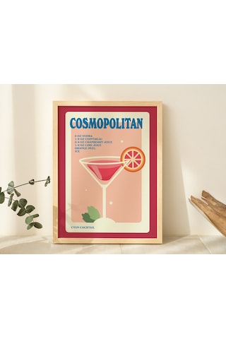 Cosmo Alkol Posteri, Minimalist Kozmopolit, Mutfak Bar Dekoru, Kırmızı Kokteyl Posteri