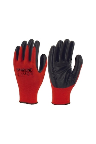 Starlıne E-43 Ks Nitril Naylon Eldiven No: 10 - Xl Kırmızı - Siyah 12'li
