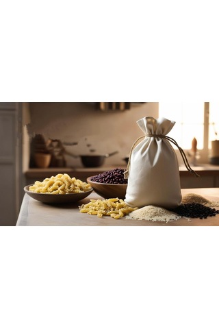 Organik Pamuklu Gıda Torbası 6'lı Set Mutfak İçin Doğa Dostu Meyve Sebze Ham Bez Kese Bej