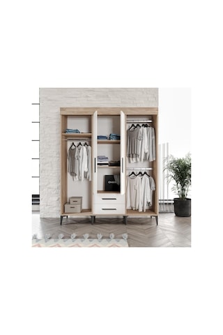 Afilli Ildır Sürgülü 2 Kapaklı 2 Çekmeceli Gardrop Beyaz Tamamı M