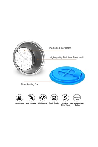 Leezsing 304 Paslanmaz Çelik Tekrarlı Kahve Kapsülü Mavi Kapak - 10g Kapasite, Dolce Gusto Uyumlu + Kaşık Ve Fırça Seti Diğer