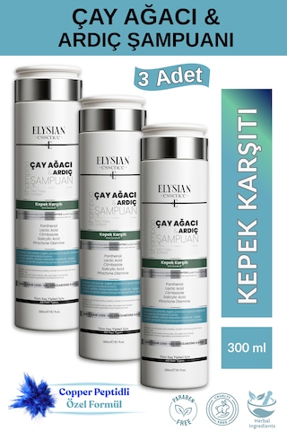 Elysian Essence Çay Ağacı & Ardıç Şampuanı 3 Adet Copper Peptidli Kepek Karşıtı Saç Bakımı 300 Ml Tüm Saç Tipleri