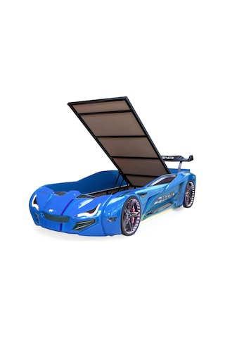 Setaymobilya Arabalı Yatak, Mavi Mercedes Full Ledli Bazalı Arabalı Yatak