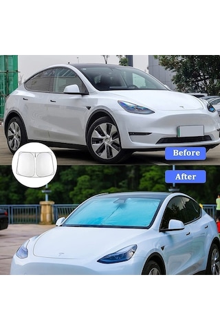 Novahub Tcherchi Tesla Y Uyumlu Katlanabilir Araba Ön Cam Güneş Perdesi - 145x80cm