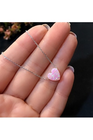 Stela Opal Pembe Kalp Gümüş Kolye