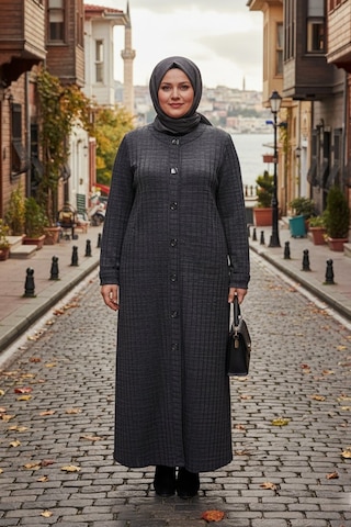 Hermevsim Hesna Kadın Nurel Battal Beden Kışlık Kare Çıtçıtlı Lacivert Pardesü