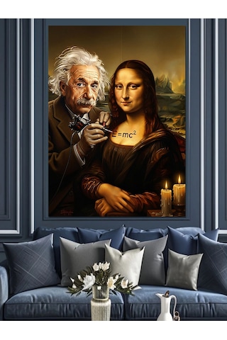 Mona Lisa Leonardo Da Vinci Ve Einstein Dekoratif Kanvas - Mdf Ahşap Tablo