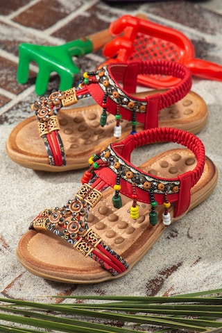 Khayt Alice Anatomik Fashion Taşlı Çocuk Sandalet Kırmızı