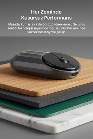 7657 Bluetooth + 2.4 Ghz Şarj Edilebilir Sessiz Tuşlu Kablosuz Mouse 7657