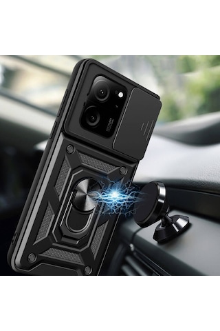 Xiaomi Mi 13t Kılıf Magnetik Standlı Kamera Korumalı Zore Sürgülü Vega Kapak Siyah