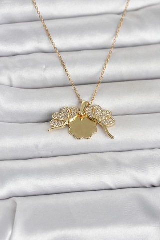 316l Çelik Gold Renk Açılabilir Yonca Model Zirkon Taşlı Kadın Kolye - Lisinya Çok Renkli