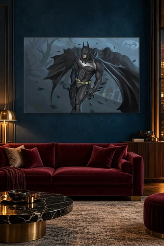 Fida Fırtınalı Gecede Pelerinli Batman Canvas Tablo Çok Renkli