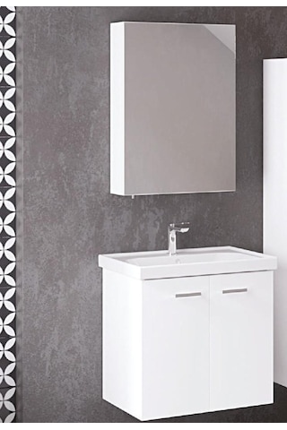 Denko Terra 60 Cm Mdf Beyaz Banyo Dolabı Alt Modül Ve Lavabo Beyaz