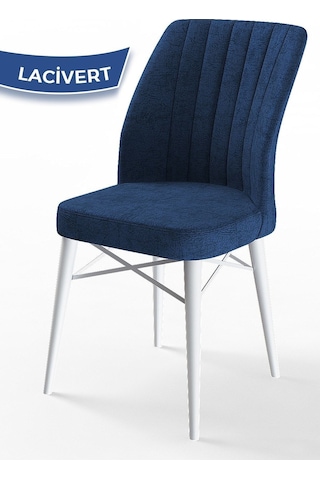 Canisa Arp Serisi, Beyaz Masa 71x110 Sabit Mutfak Masa Takımı, 4 Lacivert Sandalye Beyaz Masa Sandalye Lacivert