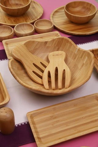 Atbyhome Bambu Glow 6 Kişilik 31 Parça Doğal Bambu Kahvaltı Takımı Kahvaltı Seti Sunum Seti Bambu