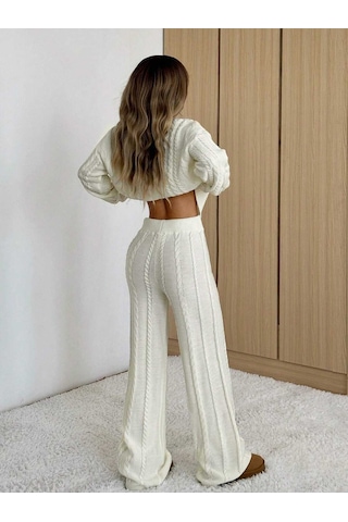 Sayzen Your Shine Kalın Saç Örgülü Alt-üst Triko Takım Sy-2025-09 Ekru