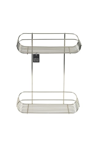 Parlak Silver 2 Katlı Sabunluk Şampuanlık Banyo Köşeliği Paslanmaz Metal Gümüş