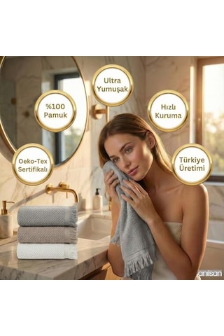 Anilsan 6'li Jelena El Havlusu Seti 50x90 Cm - Yuzde 100 Pamuk Puskullu Havlu, Yumusak Ve Emici, Otel Spa Banyo Mutfak Icin, Oeko-tex Sertifikali, Turkiye Uretimi Açik Gri