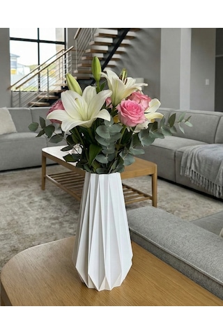 Elana Design Tria Vazo - Modern Tasarımlı Şık Çiçek Vazosu Beyaz