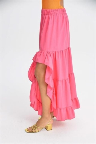 Audrey Fıfrlı Yırtmaç Detay Etek 4037 Fuşya