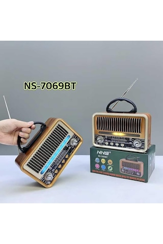 Ns-7069 Orta Boy Retro, Nostaljik, Ahşap Tasarım Bluetooth Hoparlörlü, Şarjlı, Taşınabilir Fm/am Destekli Radyo-444