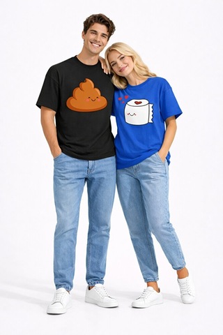Nevermind Sevgili Kombini Eğlenceli Baskılı Çift Tişört Oversize Unisex Par Lacivert