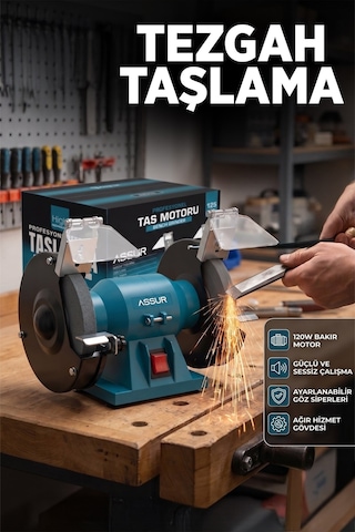 Assur 125 MM Zımpara Balta Bıçak Bileme Makinesi Taş Motoru Tezgah Üstü Taşlama Makinesi - 3068