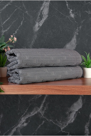 Tuğla Desenli 2li Ayak Havlusu - 50x70 Cm - Su Emici Banyo Paspası Seti - Koyu Gri Koyu Gri