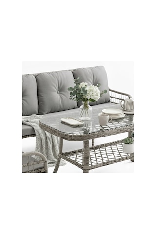 Capri Swing Pisa Üçlü Rattan Bahçe Balkon Oturma Grubu Gri 800