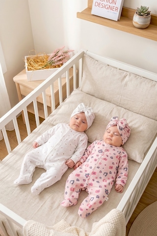Babymod Çiçek Desenli Şapkalı 2'li %100 Kız Bebek Tulum Çok Renkli