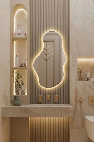 Fawdecor Led Işıklı Asimetrik Duvar Aynası 75x130 Gün Işığı