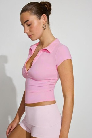 Pembe Polo Yaka Basic Kadın Tişört Mg2455 Pembe