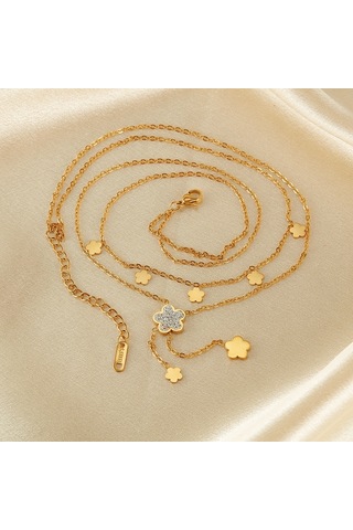 Sones Opk Gx2435 Vintage Basit Çift Katmanlı Yığılmış Püskül Çiçek Kolye Paslanmaz Çelik Kolye