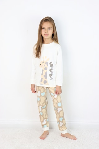 Kız Çocuk Orta Kalınlıkta Basic Baskılı Pijama Takımı Gri