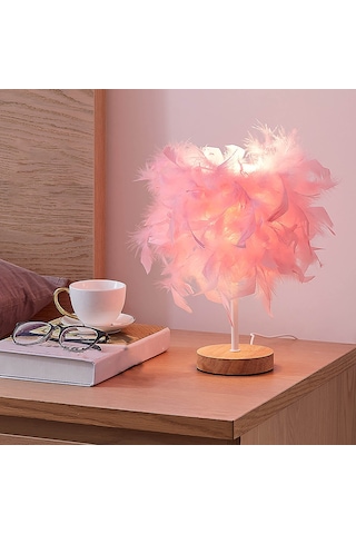Cbtx Ta-019 Tüy Abajur Masa Lambası Başucu Led Işık Yatak Odası Masası Gece Lambası Ev Dekorasyonu Uyku, Okuma İçin - Pembe
