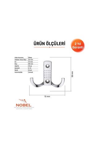 Noktali Askı, Metal Vestiyer Askısı, Krom, Duvar Ve Dolap Askılığı 5'li Set Vidalı