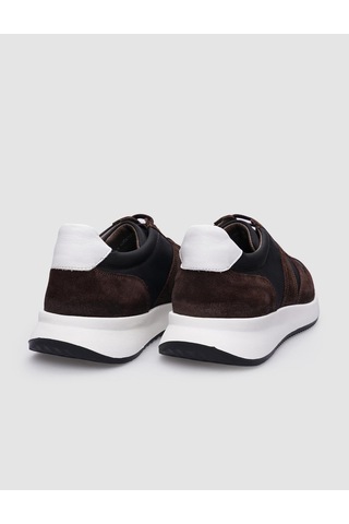 %100 Hakiki Deri Kahverengi Süet Bağcıklı Erkek Sneaker-kahverengi Kahverengi
