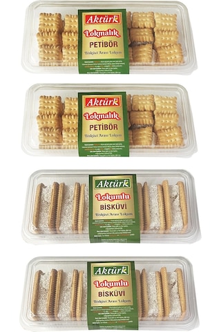 Aktürk Lokumlu Bisküvi 300 Gr Ve Lokmalık Petibör 250 Gr 4 Lü Karma Paket