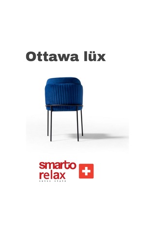 Smarto Relax Ottawa Lüx 2'li Yemek Masası Sandalye Seti - Metal Ayaklı, Mavi Kumaş Mavi
