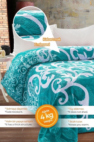 Evlen Home 4 Kg Battaniye Supersoft Embos Kalın Yumuşak Peluş Çift Kişilik Yumoş 220x240 Cm Elizya Turkuaz Turkuaz
