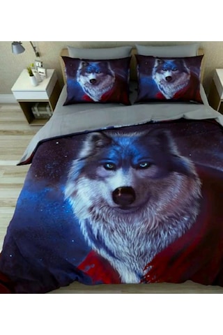Özel Tasarım Marka 240x260 Cm Çift Kişilik Nevresim Takımı Pamuk Saten Kurt,bozkurt.genç Lüx Pamuklu Gri - Siyah