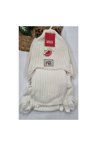 Uğur Bebe Originial Kitti Çocuk Atkı & Içi Polar Bere & Eldiven 3lü Set 4-8yaş Krem Krem