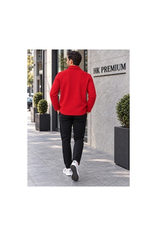 Hk Premium Erkek Gri Double Face Pike Gömlek Ceket Regular Fit, Çıtçıtlı, Uzun Kollu, Smart Casual Kırmızı