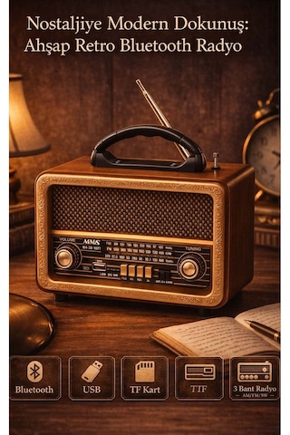 Ahşap Görünümlü Nostaljik Radyo - Bluetooth, Usb, Mp3 Çalar Müzik Kutusu